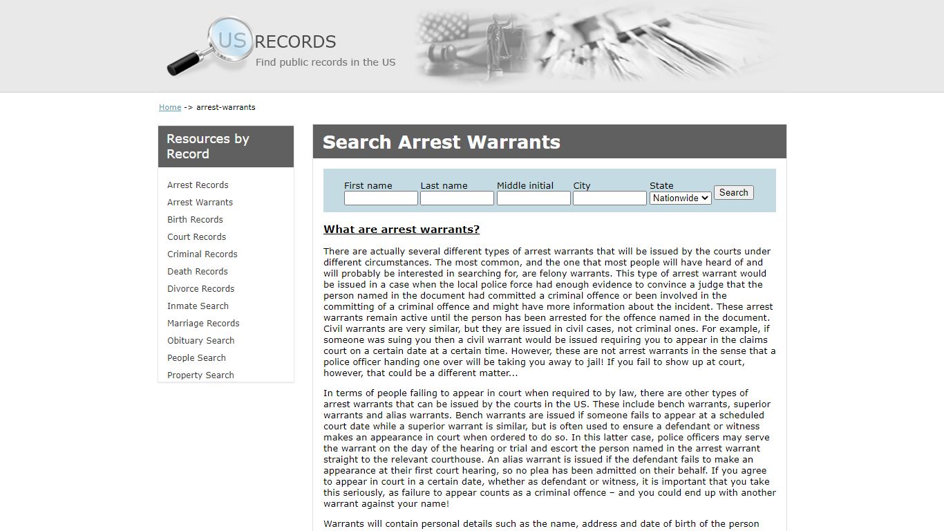 Search Arrest Warrants | US Records