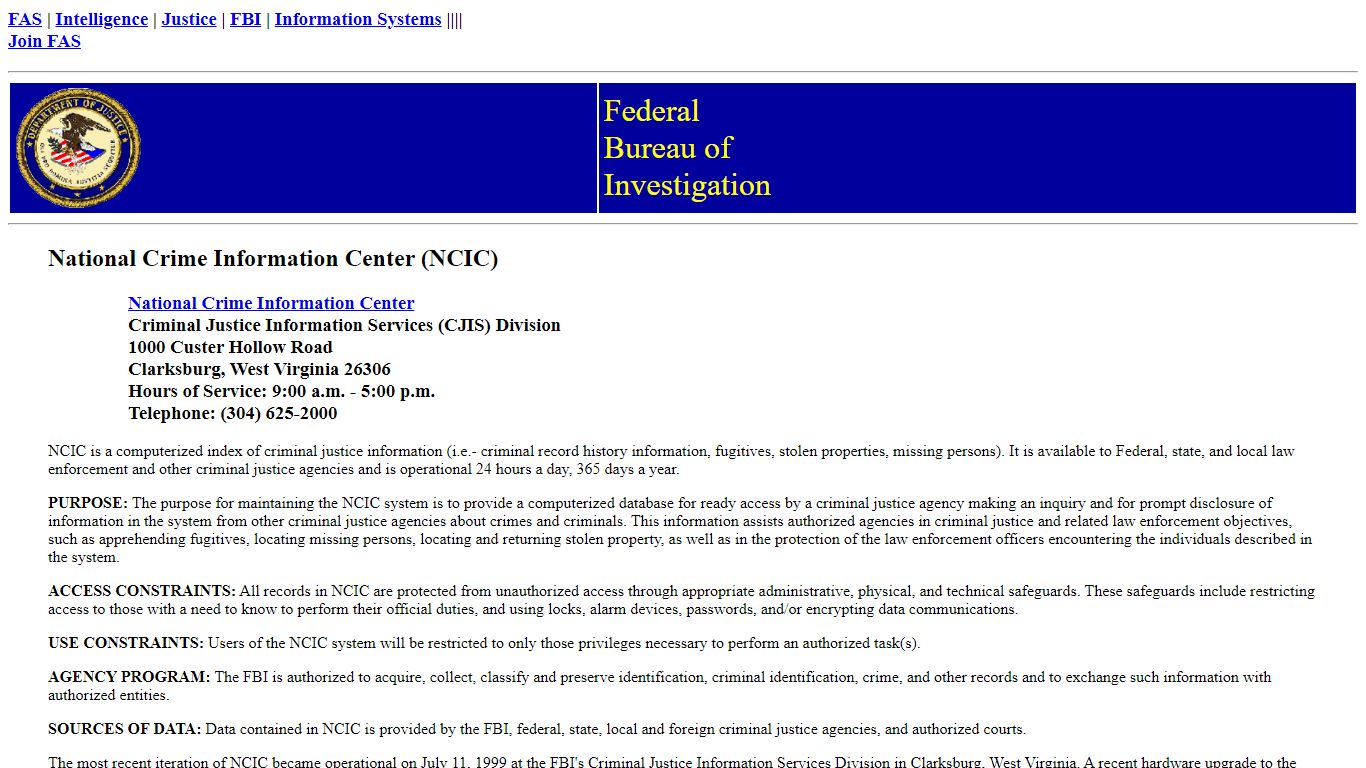 National Crime Information Center (NCIC) - FBI Information Systems